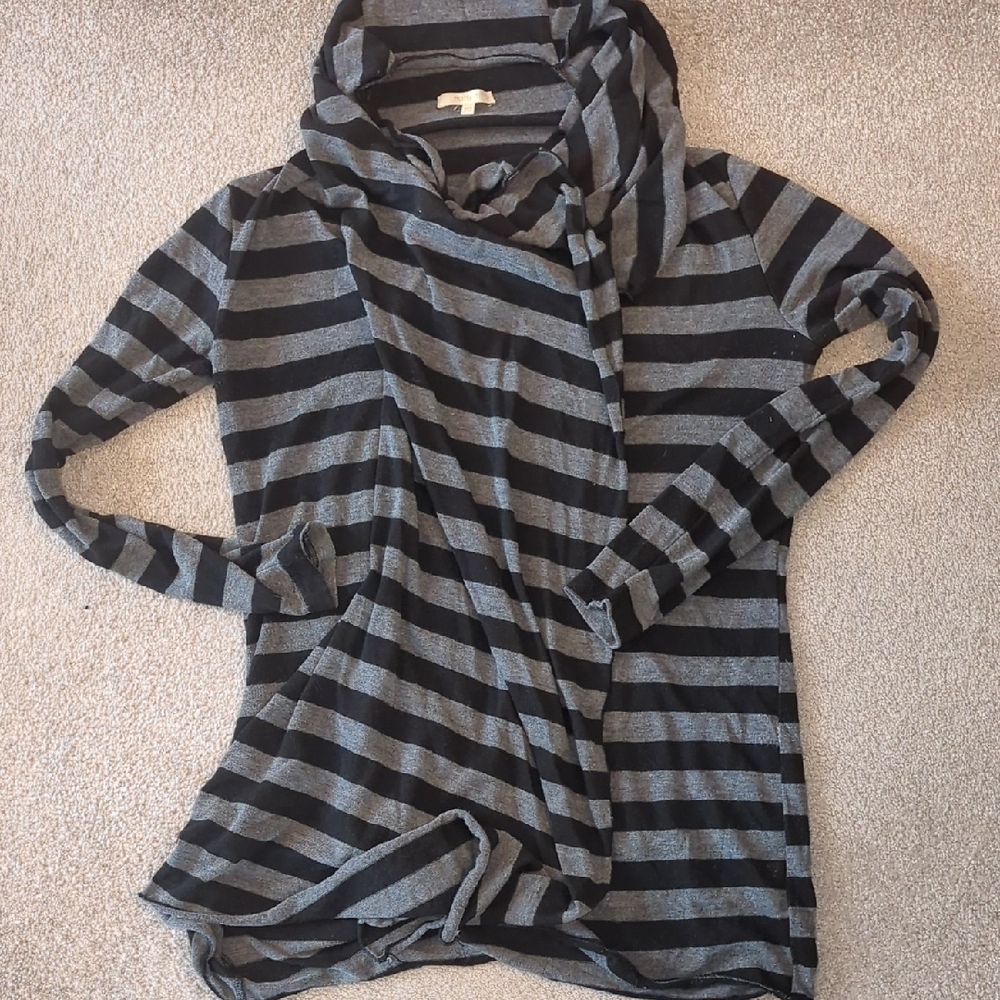 Striped Gray and Black Hooded Sweater